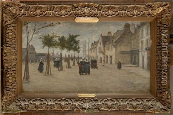 Les Bretonnes Place Du Village Oil Painting - Maurice Grun