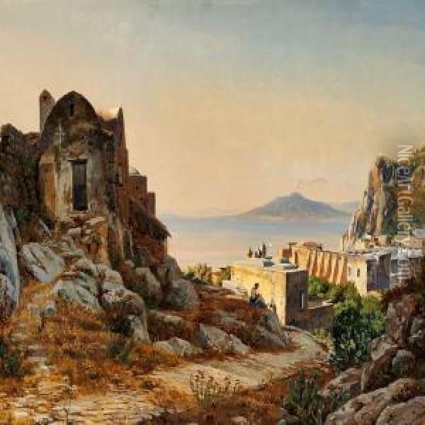 View From Capri Withmount Vesuvius Oil Painting - Thorald Laessoe
