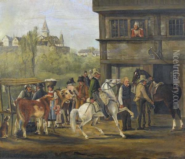 Pferdemarkt Oil Painting - Johann Conrad Gessner