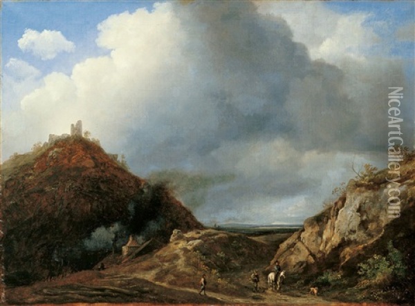 Hugelige Landschaft Mit Burgruine Oil Painting - Christian Friedrich Ezdorf