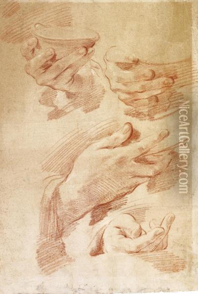 Four Studies Of Hands Holding A Dish Oil Painting - Gaetano Gandolfi