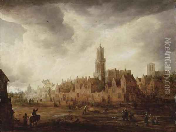 A view of Antwerp with townsfolk in the foreground Oil Painting - Frans de Momper