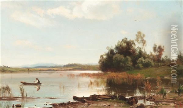 Lakeview Oil Painting - Magnus Hjalmar Munsterhjelm