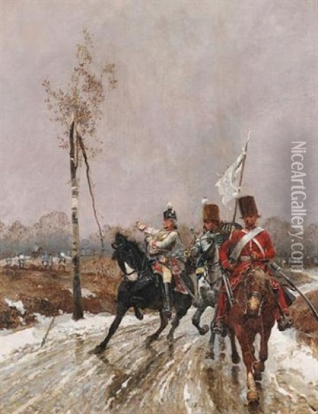 A Prussian Peace Party Under Fire Oil Painting - Richard Caton Woodville Jr.