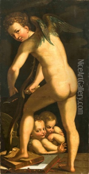 Amor Seinen Bogen Schnitzend Oil Painting -  Parmigianino