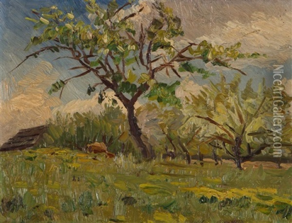 Jablonka Wiosna Oil Painting - Wladimir (Wlodzimierz) Nalecz