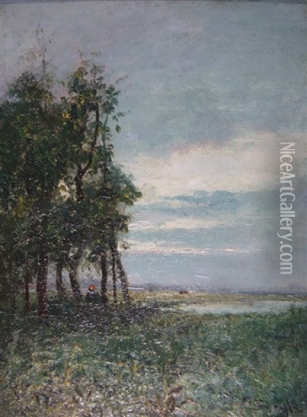 Weidelandschaft Mit Teich Oil Painting - George A. Boyle