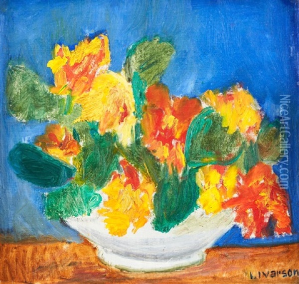 Blomsterstilleben I Rott Och Gult Oil Painting - Ivan Ivarson