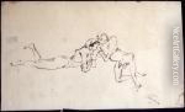 Couple Couche Oil Painting - Jules Pascin