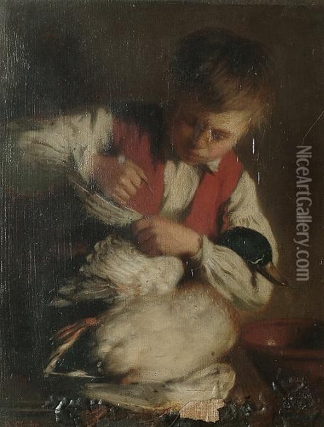 A Boy Plucking A Duck Oil Painting - Samuel Barling Clarke