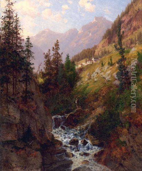 Mountain Stream With Fisherman oil painting reproduction by Herman ...