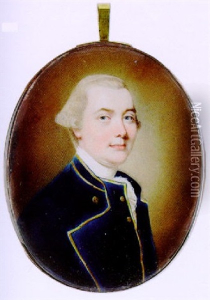 A Portrait Of Hugh Seton With Powdered Hair En Queue Oil Painting - George Chinnery