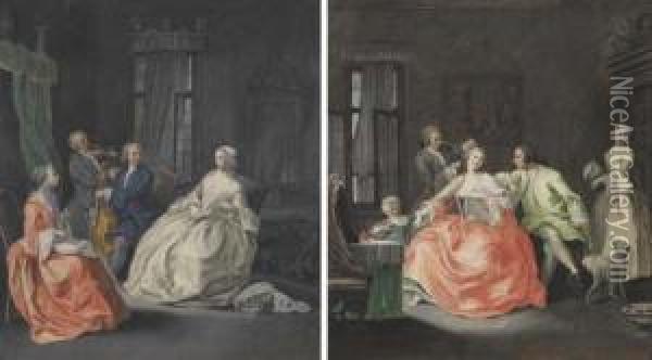 Pair Of Works: Two Interiors. Oil Painting - Johann Anton Tischbein