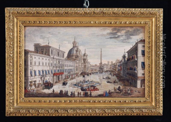 Roma, Piazza Navona Allagata Oil Painting - Salvatore Colonelli-Sciarra