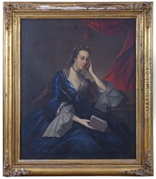 Portrait Of A Lady, Three-quarter Length, Seated Holding A Book Oil Painting - John Astley