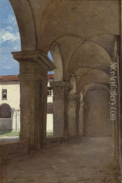 Porticato Del Liceo San Francesco Torino Oil Painting - Amedeo Ghesio Volpengo