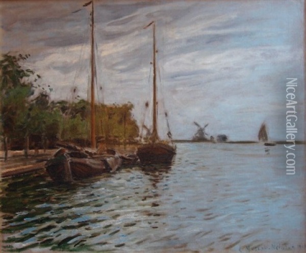 Canal Oil Painting - Etienne (Adolphe E. Auguste) Moreau-Nelaton