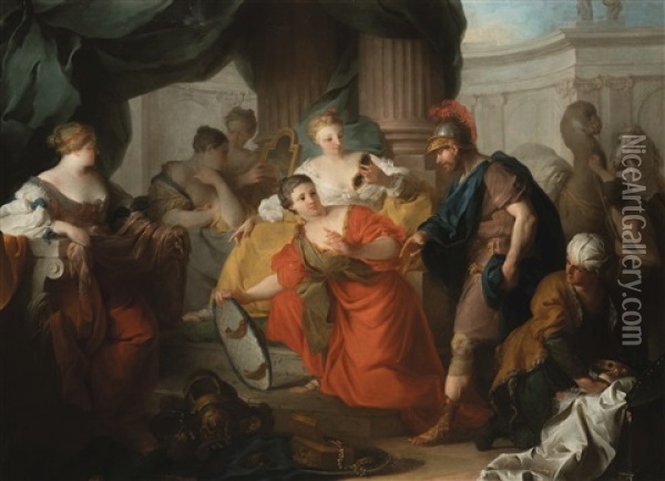 Ulysses Discovering Achilles Among The Daughters Of Lycomedes Oil Painting - Pierre Hubert Subleyras