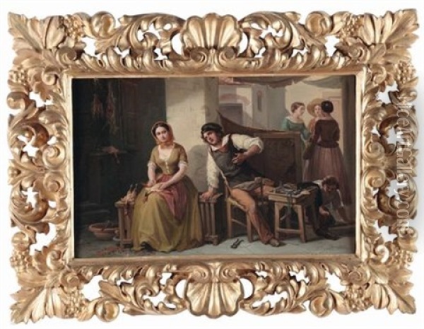 Scene Di Genere (pair) Oil Painting - Niccolo (Nicola) Sanesi