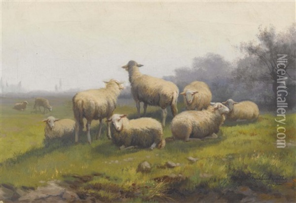 Schafherde Auf Der Weide Oil Painting - Jef Louis Van Leemputten