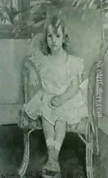 Petite Fille A La Chaise En Osier Oil Painting - Henri Ottmann