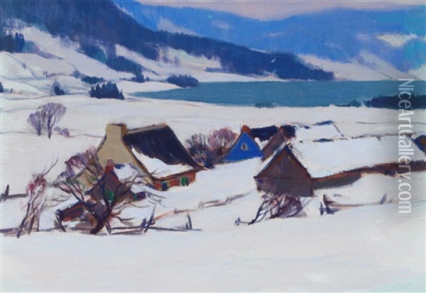 Charlevoix Lake, Spring Thaw Oil Painting - Clarence Alphonse Gagnon