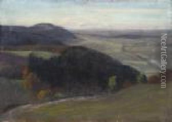 Landscape. Pastel On Carboard. Signed. - Scratches Oil Painting - Erwin Starker