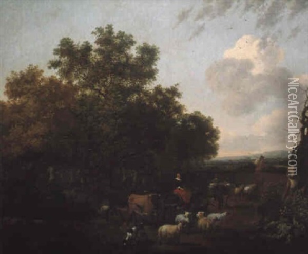 Scene Pastorale Dans Une Clairiere Oil Painting - Abraham Jansz. Begeyn