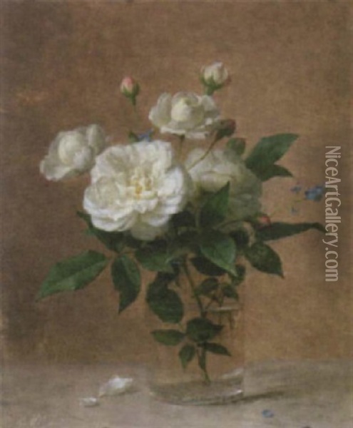 Roses Blanches Oil Painting - Jules Ferdinand Medard