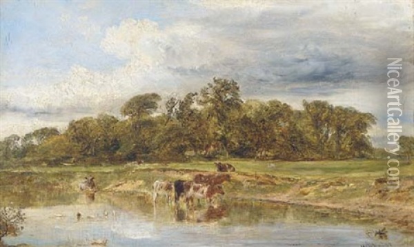 Cattle Watering Oil Painting - William Joseph J. C. Bond