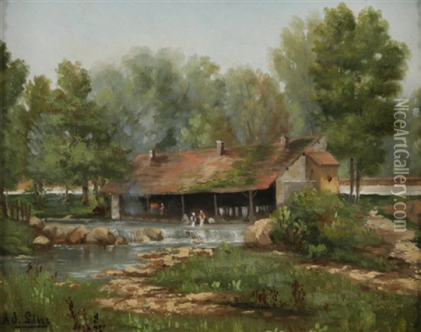 Gebaude Am Fluss Oil Painting - Adolf Lins