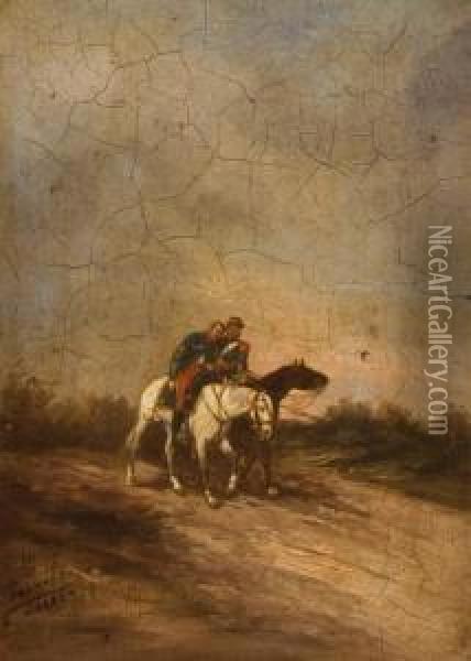 Militares A Caballo Oil Painting - Joannes Walker