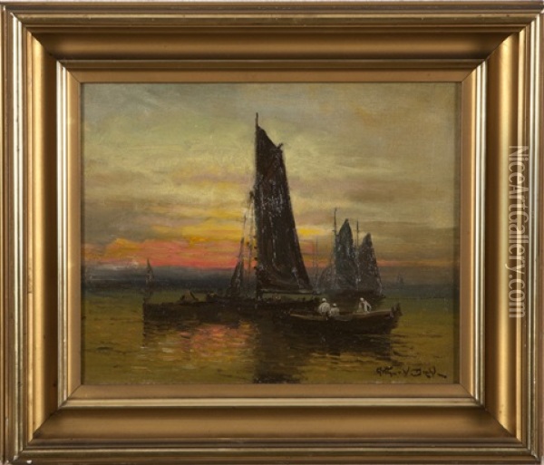 Harbor Scene At Sunset Oil Painting - Arthur Vidal Diehl
