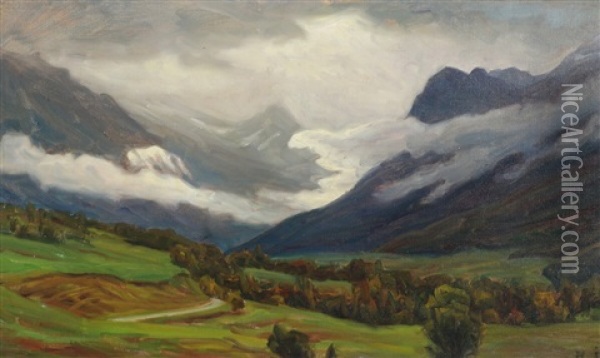 Scenery From Zillerthal, Tyrol Oil Painting - Henrik Gamst Jespersen