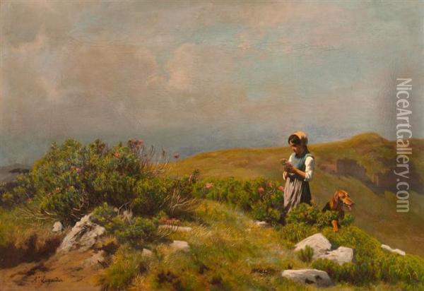 Alpine Girl. Oil Painting - Albert Lugardon