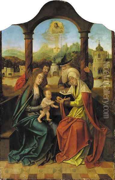 The Holy Family with Saints Anna and Joachim Oil Painting - The Master Of The Holy Blood