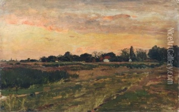 Abendliche Landschaft Bei Weimar Oil Painting - Karl Buchholz