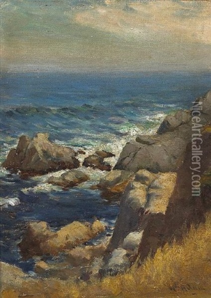 Sea, Rock, Land And Sky Oil Painting - William C. Adam