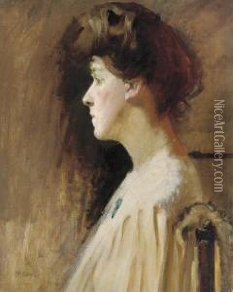 A Lady In Profile Oil Painting - Ambrose McEvoy