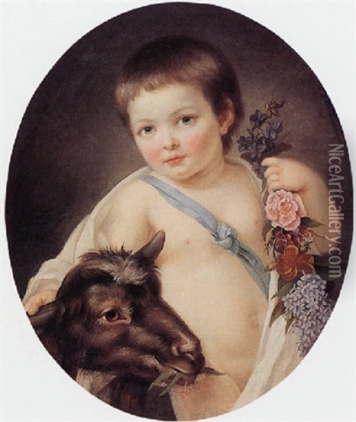 Portrait Of A Child With A Goat Oil Painting - Marie-Victoire Lemoine