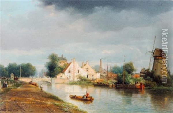 Canal En Hollande Oil Painting - Pierre Justin Ouvrie