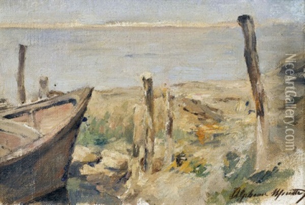 Sudfranzosische Strandpartie Mit Boot Oil Painting - Jean Joseph Marie Alphonse Moutte