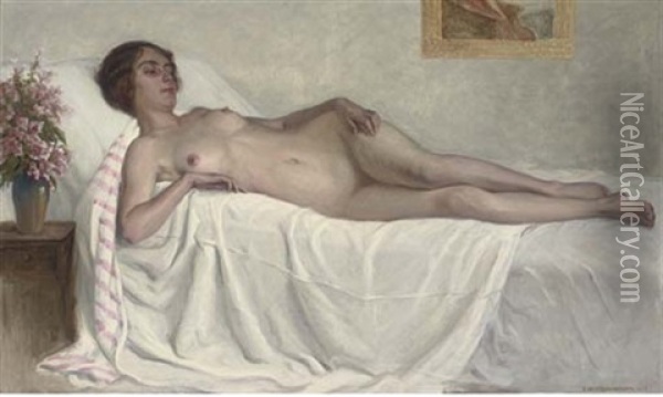 Reclining Nude Oil Painting - Ernst Hochschartner