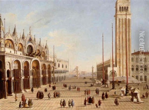 Venice, The Piazza And The Piazzetta Di San Marco Looking Towards The Bacino, The Church Of San Giorgio Maggiore Beyond Oil Painting - Vincenzo Chilone