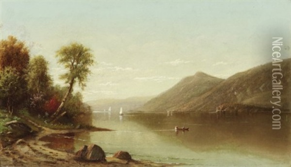 Lake George. Mit Bewachsenem Ufer Links Und Hugelzug Rechts Oil Painting - John Frederick Kensett