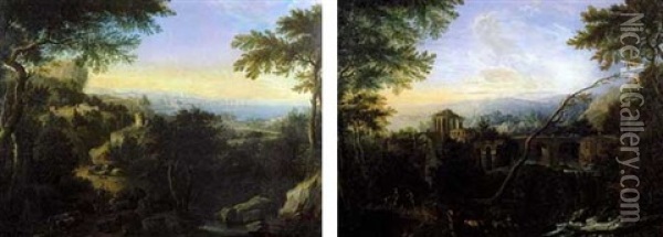 Paysage Panoramique Avec Une Riviere (+ Paysage Panoramique Avec Un Bord De Mer; Pair) Oil Painting - Isaac de Moucheron