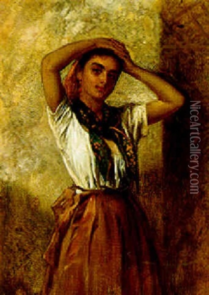 Th Gypsy Girl Oil Painting - John Bagnold Burgess