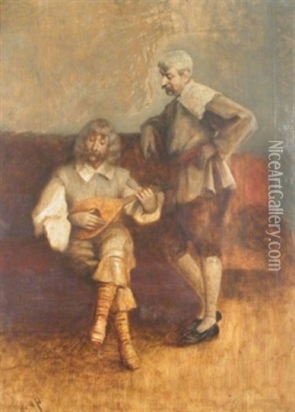 The Gentleman And The Musician Oil Painting - August Xaver Carl von Pettenkofen