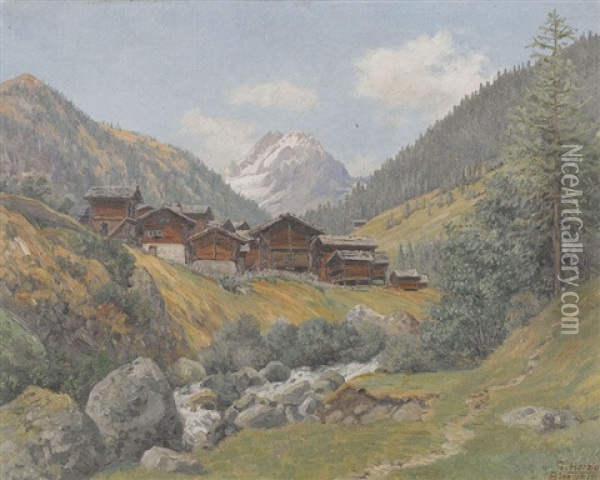 Sommerlicher Blick Ins Binntal Oil Painting - Gottfried Herzig