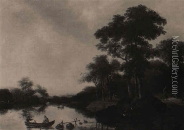 Fluslandschaft Mit Fischerbooten Oil Painting - Pieter Jansz van Asch